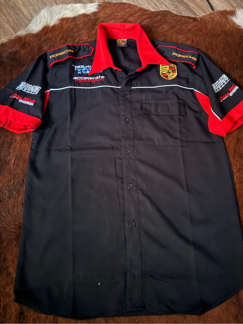 Porsche Racing Motorsport Black and Red Button-Down Shirt